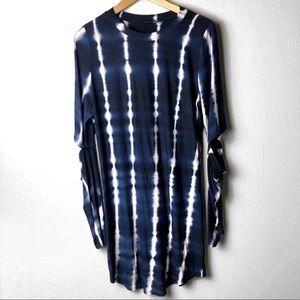 Blue tie dye long sleeve elbow cut-out dress